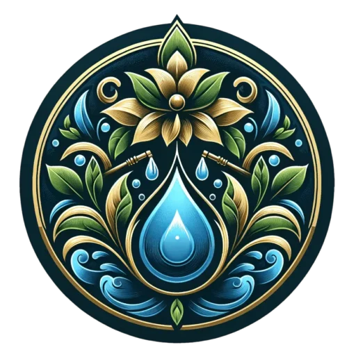 Logo de CleanPro, entreprise de services de nettoyage, représentant une goutte d'eau entourée de motifs floraux et de feuilles, symbolisant la pureté et la nature. Le texte 'CLEAN PRO' est inscrit en lettres dorées en dessous, avec la mention 'SERVICE DE NETTOYAGE' également en doré. Les couleurs principales sont le bleu et le vert, évoquant la fraîcheur et l'éco-responsabilité.